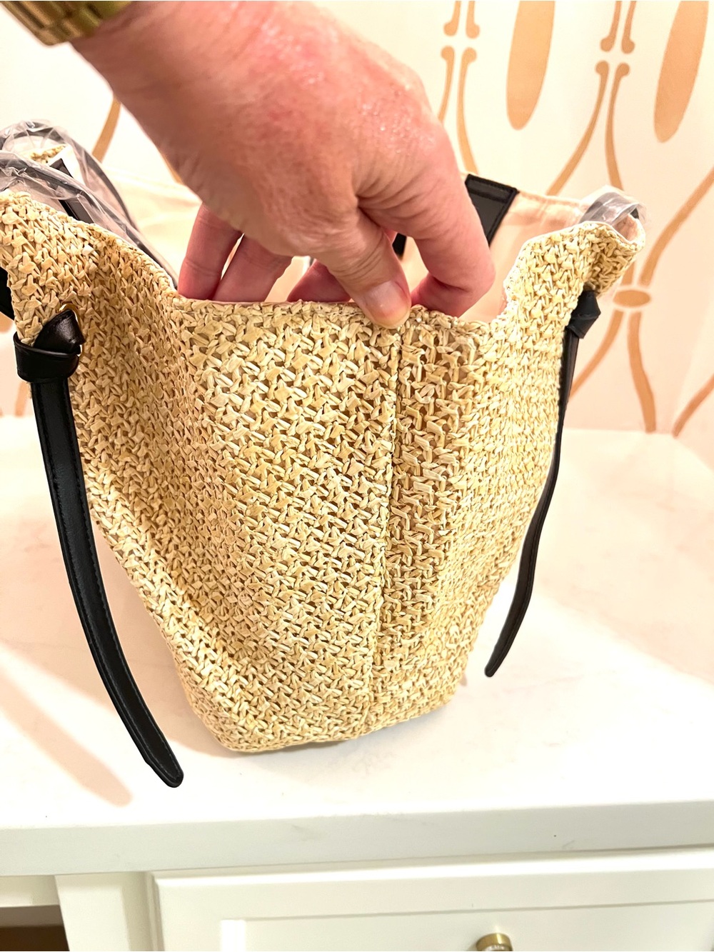 Woven Straw Tote Bag with Black Trim - Picture 5 of 11